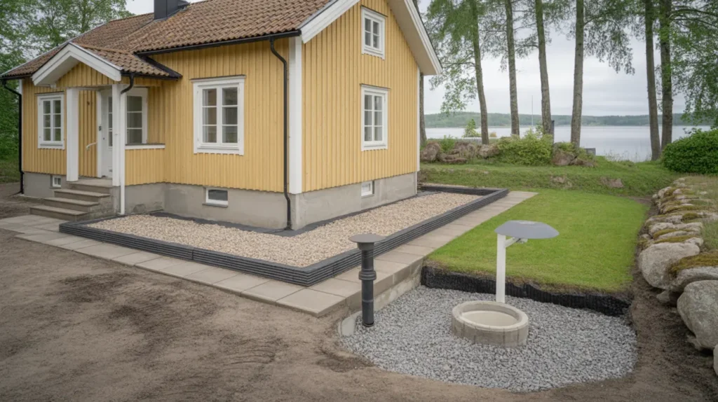 dr nering runt villa med ny dagvattenhantering i kalmarsand b lsta